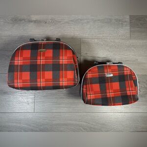 Red and Black Plaid Traveling Bag Set